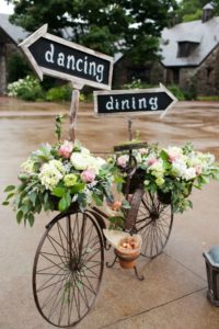 Wedding Brain Bike with flowers and signs