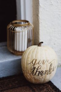 Give Thanks Calligraphy on pumpkin